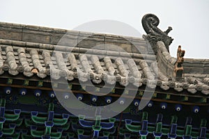 roof of a pavilion at the shuang lin monastery in pingyao (china)