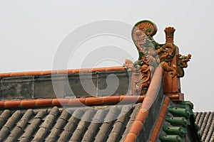 roof of a pvilion in a mansion (former seat of the government) in pingyao (china)