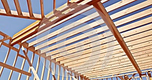 Roof rafters joist trusses of a new residential wooden home