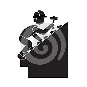 Roof repair black vector concept icon. Roof repair flat illustration, sign