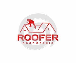 Roof repair and maintenance logo design. Roofing work vector design
