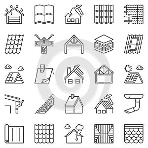 Roof Repair outline icons set - Housetop and Roofing vector signs