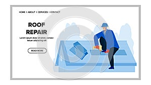 Roof Repair Roofer With Screwdriver Tool Vector
