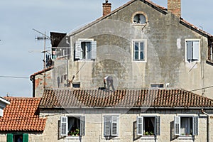 Roof repair worker in Split, Croatia, Europe