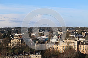 Roof-scape of The City of Bristol with Clifton Suspension Bridge in the background