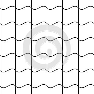 Roof seamless pattern. Wave tile. Repeating waves surface. Tiling repeat geometric grid. Repeated roofing. Black rooftop wavy