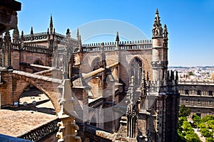 Roof and spires of the Saint Mary cathedral in Seville