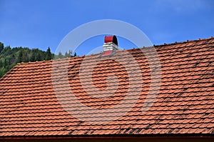 The roof of this square ceramic tile is red. The old type of roof covering in rich houses of the 19th centur