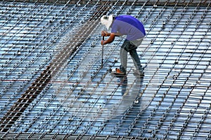 Construction worker in construction site.Roof structure,construction.
