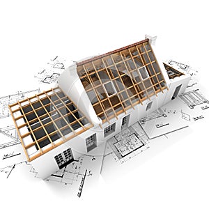 Roof structure on top of blueprints