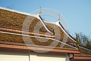 Roof style of thai temple with gable apex on the top