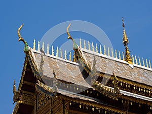 Roof style of thai temple with gable apex on the top,thailand