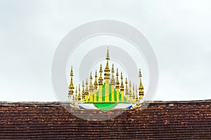 The roof of the temple Wat Sensoukaram in Louangphabang, Laos. Copy space for text.