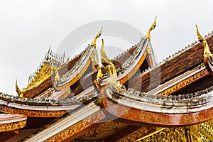 The roof of the temple Wat Siengthon in Louangphabang, Laos. Close-up.