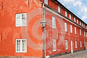 Roof terracotta color barrack in Kastellet Fortress. Copenhagen, Denmark