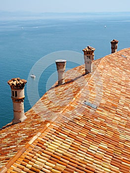Roof tiles and chimneys on Duino castle