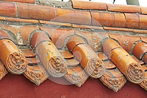 Roof tiles China. Monastery of Shaolin