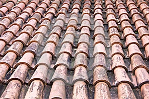 roof tiles exterior dietails of the Livonia Order Castle was built in the middle of the 15th century. Bauska Latvia