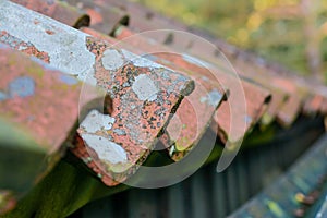 Roof tiles on old house closeups