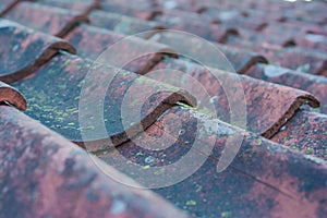 Roof tiles on old house closeups