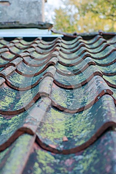 Roof tiles on old house closeups