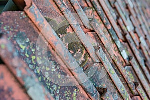 Roof tiles on old house closeups