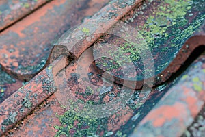 Roof tiles on old house closeups