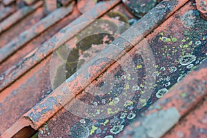 Roof tiles on old house closeups