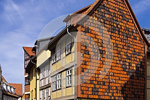 Roof tiles used for wall siding, typical for Saxony region