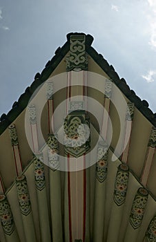 Roof tip of Buddhist Pohyon temple North Korea