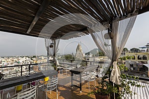Roof top restaurant with beautiful view to Lake Pichola in the m