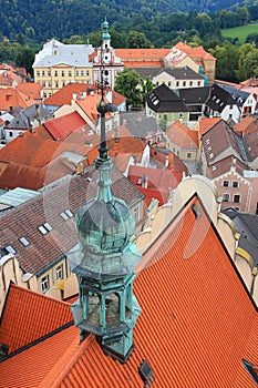 Roof top and view from the church tower in Tabor, Czech republic