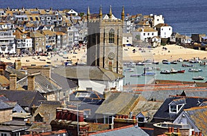 Roof top view of the harbour at St. Ives Cornwall, England