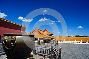 Roof tops and bowl in forbidden city in Beijing