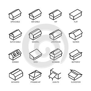 Roof types icons in thin line style