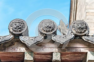 Roof at Wang Family Courtyard. a famous historic site in Lingshi, Jinzhong, Shanxi, China.