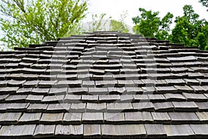 Roof with wood shingle tiles