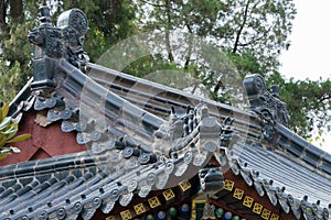 Roof at Xingjiao Temple(UNESCO World heritage site). a famous Temple in Xian, Shaanxi, China.