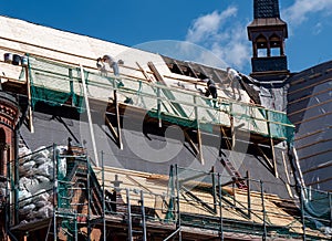 Roofers at work on a roof