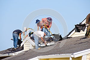 Roofing construction crew