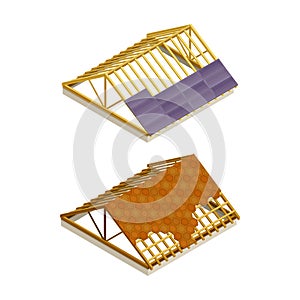 Roofing construction. Roof frame covering with tile overlapping vector illustration