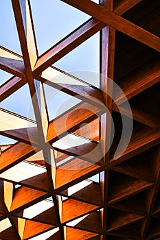 Roofing Construction. Wooden Roof Frame House Construction. Abstract Structure background. Wood texture pattern