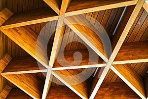 Roofing Construction. Wooden Roof Frame House Construction. Abstract Structure background. Wood texture pattern