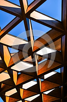 Roofing Construction. Wooden Roof Frame House Construction. Abstract Structure background. Wood texture pattern