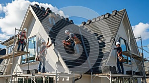 Roofing Installation: Construction Workers at Work