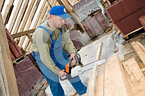 Roofing works with portable saw