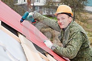 Roofing works with screwdriver