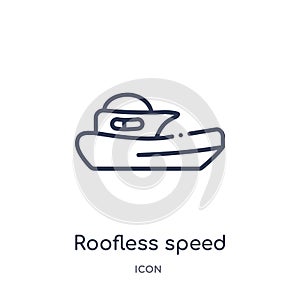 Roofless speed boat icon from nautical outline collection. Thin line roofless speed boat icon isolated on white background