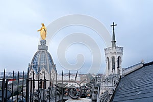 On the roofs of the basilica of FourviÃ¨re