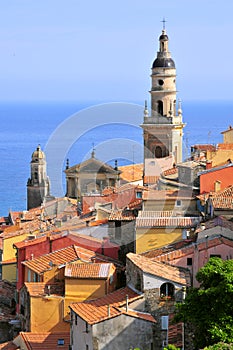 Roofs and Basilica at Menton in France